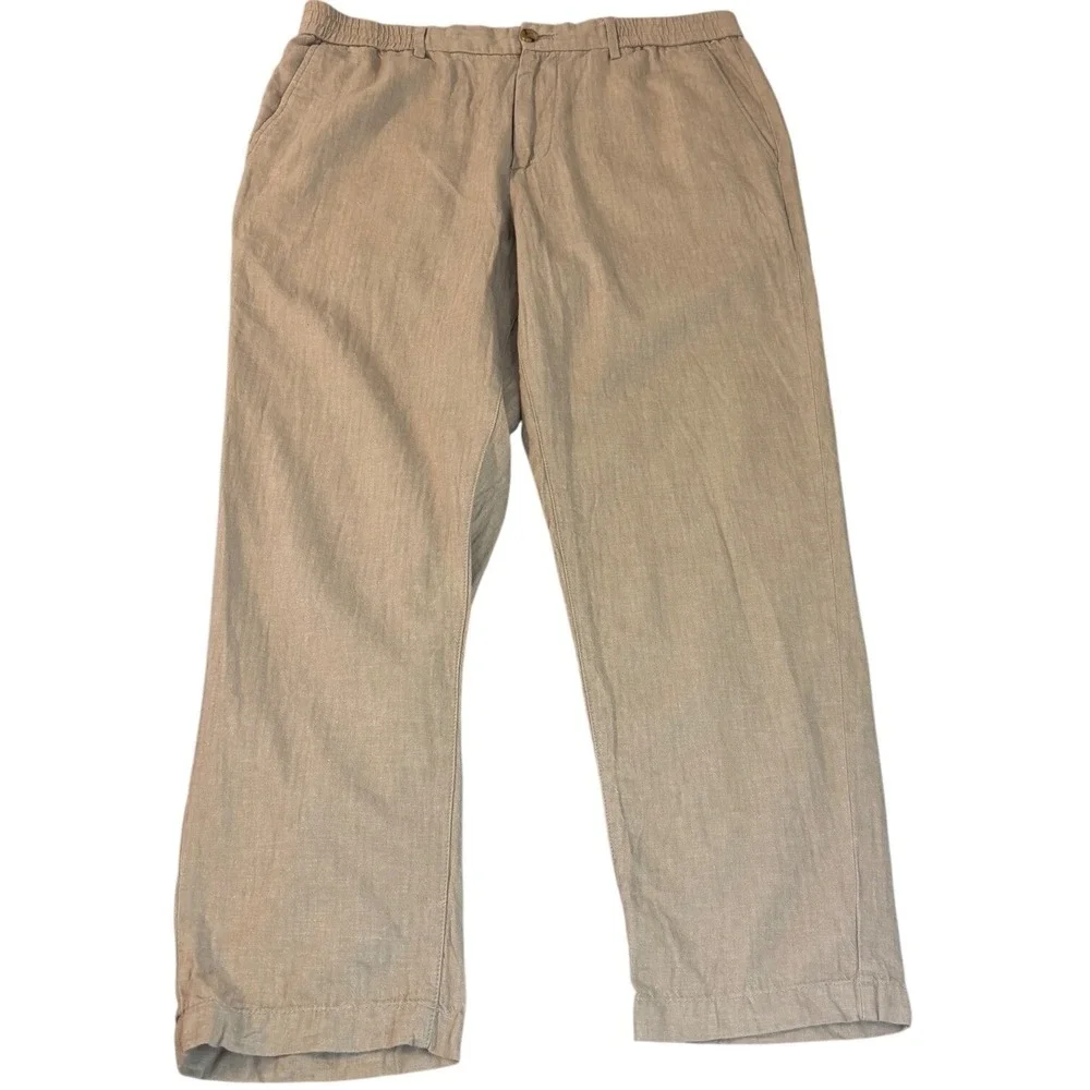 Banana Republic Mens 36x30 Slim Fit Linen Cotton Blend Elastic Waist Pants Tan